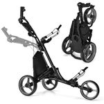 SPOTRAVEL 3 Wheel Golf Trolley, Folding Golf Cart with Storage Bag, Umbrella Holder, Foot Brake & Built-in Cooler, Portable Golf Push Trolley(Gray,Without Detachable Seat,122 x 69 x 98-114cm)