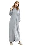 ZFSOCK Womens Long Dressing Gown Nightwear Zip Up Hooded Bathrobe Ladies Fluffy Fleece Full Length Robe Soft Loungewear Birthday Presents Christmas Gifts Oversize for Pregnant Woman (S-M, Grey)
