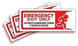 iSYFIX Emergency Exit Only Stickers – 3 Pack 10x4 Inch – Premium Self-Adhesive Vinyl, Laminated UV, Weather, Scratch, Water & Fade Resistance, Security Alarm Will Sound if Door is Opened Sign