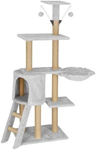 SPRINGOS Árbol rascador para gatos, caseta, nido para tumbarse, juego de pelotas, plataformas, 136 cm