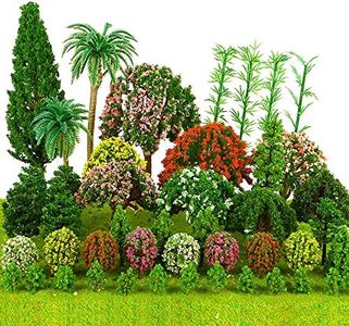 MOMOONNON 60pcs Mixed Model Trees Plastic Miniature Plant Tree Artificial Fake Railroad Scenery Diorama Supplies for DIY Crafts, Building Landscape, Multicolor