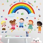 Amimagen Play Learn & Grow Together Wall Stickers - Inspirational Quotes Rainbow Wall Decals - Baby Nursery Kids Room Daycare Playroom Classroom Wall Decor