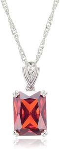 RIZILIA ICON Birthstone Necklace for Women - Rectangular Radiant Cut CZ Solitaire Pendant in January Red Garnet - 18K White Gold Plated, 18"+2" Chain - Gift Boxed for Her, Mother Birthday