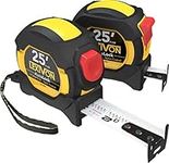 LEXIVON [2-Pack] 25Ft/7.5m Tape Measure, DuaLock & AutoLock | 1-Inch Wide Blade with Nylon Coating, Matte Finish White & Yellow Dual Sided Rule Print | Ft/Inch/Fractions/Metric (LX-204)