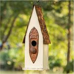 Glitzhome 13.25" H Washed White Distressed Solid Wood Birdhouse Hand Painted Hanging Bird House for Outdoors