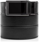 SlideBelts Men's Animal-Friendly Leather Belt without Holes - Black Buckle / Black Leather (Trim-to-fit: Up to 48 Waist)