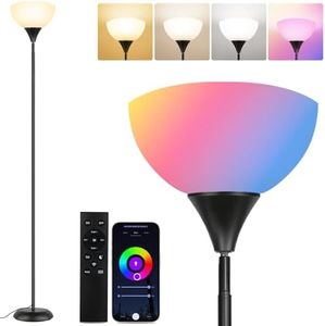OUTON RGB Floor Lamp, Modern Dimmable Floor Lamp, 76" Tall Lamp with Remote & APP Control, Pole Rotary 90°, 4 Color Temperatures, Timer, Torchiere Standing Lamps for Living Room, Bedroom, Office