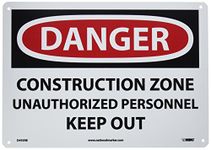 NMC D493RB OSHA Sign, Legend "Danger - Construction Zone Unauthorized Personnel Keep Out", 14" Length x 10" Height, Rigid Plastic, Black on White