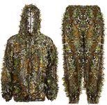 Ghillie Suit 3D Leafy Hooded Camouflage Clothing Outdoor Woodland Hunting Suit Sniper Costume Camo Outfit for Jungle Hunting, Military Game, Wildlife Photography, Paintball (Height 5.4-5.9 ft)