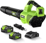 Leaf Blower Cordless, 650CFM Electric Leaf Blowers with 2 x 5.2Ah Batteries and Charger, 3 Speed Modes, 1 x Adjustable Shoulder Strap, Powerful Blowers for Lawn Care, Patio, Dust, Blowing Leaves