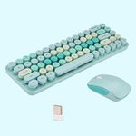 Compact Wireless Keyboard and Mouse Combo, Colorful Round Keycap, Soundless 68 Keys, Suitable for Girls and Kids, Compatible with Notebook, PC (Green)