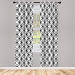 Ambesonne Geometric Circle Window Curtains with Rod Pocket Minimalist Monochrome Interlace Circle Pattern Modules Abstract Print Set of 2 Panels for Home and Dorm Decor Pair of - 28" x 63" Black White