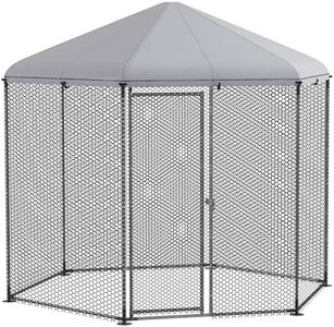 PawHut Enclos poulailler chenil volière Hexagonal extérieur 5 m² - Parc grillagé dim. 2,8L x 2,45l x 2,46H - Espace Couvert - Acier galvanisé - 5/8 Poules