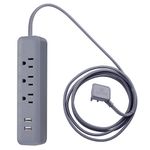 Globe Electric Designer Series 6ft 3-Outlet Power Strip, 2X USB Ports, Surge Protector, Gray Finish 78252