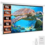 VEVOR Motorized Projector Screen, 100 inch 16:9 4K 1080 HD Electric Projector Screen, Automatic Projection Screen with Remote Control, Wall Mount Movie Screen for Family Home Office Theater