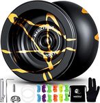 The Autostory Magic Yoyo N11 Professional Unresponsive Yoyo N11 Alloy Aluminum Yo Yo Ball with Bag, Glove, 12 Yoyo Strings and Responsive Bearing Kit (N11 Black) (Black Golden)