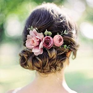 Fangsen Boho Wedding Pink Rose Freesia Floral Comb With Rose Spring Wedding Hair Piece for Women and Girls Silver