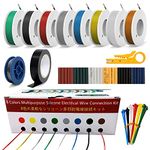 30AWG 8 Colors Silicone Electrical Wire Kit Hook Up Cable for Electronics DIY Working Solid Wire Spool and Lamps, Home Appliances, Batteries, Electronic, etc. Included Tools (8x65ft Coil)