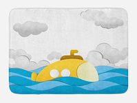 Ambesonne Yellow Submarine Bath Mat, Submarine Over The Wavy Sea and The Clouds in The Sky Image Print, Plush Bathroom Decor Mat with Non Slip Backing, 29.5" X 17.5", Mustard Blue