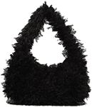 Verdusa Women's Faux Fur Fuzzy Hobo Bag Furry Handbag Purse Black one-size