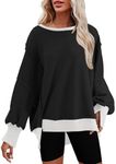 SHEWIN Sweatshirt for Women Loose Fit Casual Long Sleeve Pullover Tops Crewneck Sweatshirts Sweaters Warm Spring Outfits for Women Trendy Color Block Black Large