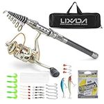 Lixada Fishing Rod Reel Combo Carbon Fiber Telescopic Fishing Rod Fishing Line Lures Hooks Jigs Swivels Saltwater Freshwater Travel Fishing Accessories Kit (Style-1 2.1M)