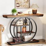 Tribesigns Console Table, 105 cm Industrial 4-Tier Sofa Table Entryway Table with Circle Base, Narrow Wood Accent Tables with Storage Shelves for Living Room, Hallway, Foyer (Rustic Brown)