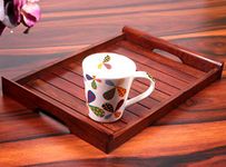 Creation India Craft Handmade Decorative Nested Wooden Serving Trays for Home Kitchen & Dinnig Table Breakfast Coffee Butter Serving Table Decor, Gifts, Standard Brown (14x10x1.5 inch)