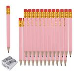 AIEX 25pcs Half Pencils with Eraser, 4 Inch/ 10cm Mini Pencils HB Hexagon Golf Pencils with 1 Sharpener for Kids School Office Baby Shower Wedding(Pink)