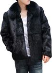 Colf Men's Winter Parka Coat Long Sleeve Turn Collar Faux Fur Coat Jacket Overcoat (Black,X-Large)