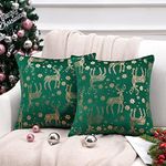 Topfinel Forest Green Gold Christmas Pillow Covers 20x20 Set of 2,Xmas Velvet Bronzing Snowflake Reindeer Decorative Pillow Case Winter Holiday Decor Cushion Case for Home