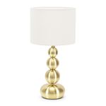 Gold Stacked Ball Bedside Light Table Lamp with Drum Shade for Bedroom - LED Bulb Included