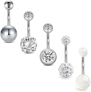 D.Bella 14G Stainless Steel Belly Button Rings 10mm 3/8" Barbell Belly Navel Rings Piercing for Women, Stainless Steel, stainless-steel