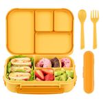 Amathley Lunch Box Kids,Bento Box Adult Lunch Box,Leakproof Lunch Containers for Adults/Kids/Toddler,1200ML-4 Compartments bento Lunch Box with Utensil,Microwave & Dishwasher Safe (Yellow)