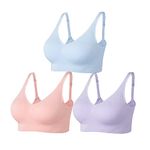 Amazingjoys Wireless Bras for Women Wirefree Seamless Bras No Underwire Comfort Bras with Removable Pads 3 Pack,Pink+blue+orange,S