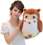 CHDGIOHA Brown Owl Plush Toys, Super Soft Owl Stuffed Animal Cuddle Pillow, Cute Bird Plushie Christmas Birthday Gifts for Boys Girls Kids (Owl-B-Brown,15.7 inches)