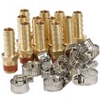 WHK 12 PACK Air Hose Repair Kit Fittings 3/8 Barb to 1/4 NPT Air Hose Barb Connectors with Sealant Air Line Coupler, Brass Pipe Fittings Male Threaded with 12 Pcs Hose Clamp…