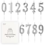 Beanlieve 10-Pieces Numeral Birthday Candles - Cake Numeral Candles Number 0-9 Glitter Cake Topper Decoration for Birthday,Wedding Anniversary,Party Celebration (Silver)