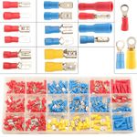 Feggizuli 350pcs 19 Types Crimp Connectors, 2.8mm 4.8mm 6.3mm Male and Female Spade Connector kit, Electrical Terminals Includes Spade Ring Bullet Connectors, Crimp Terminals Electrical Connectors