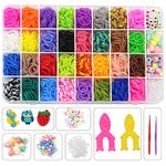 Rubber Bands Bracelet Kit, 1900+ Rubber Bands with 32 Color Bands Braided Toys Bracelet for Girls DIY Crafting