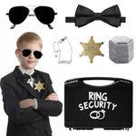 Ring Bearer Security Wedding Gifts Box Set, Include 1Pcs Sunglasses, 1PCS Acoustic Earpiece Tube, 1PCS Ring Security Badge, 1PCS Wedding Ring Box, 1PCS Bow Tie for Kids