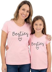 Besties Matching Mommy and Me Outfits Mom Daughter Shirts Mothers Day Outfits Mama Mini Clothing (8, Pink)
