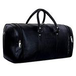 Leather World 55 L Black Vegan Leather Weekender Travel Duffle Luggage Bag with Detachable Shoulder Strap for Men & Women (Black)