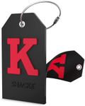 Large Luggage Tag Initial with Full Privacy Cover and Stainless Steel Loop (Black) (K)