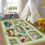 LIVEBOX Green Kids Playroom Rug, 5'x7'Washable Road Rug for Kids Room, Non-Slip Soft Car Rug Play Mat for Baby Nursery, Large City Traffic Rug Classroom for Boys Girls Dorm Toy Room Tent