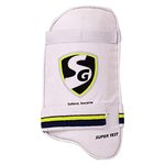 SG Super Test Cricket Thigh Pad | Color: White | Size: Mens, Right Hand | For Men & Boys | Material: Leather | Soft Absorbent Toweled Back | Lower Body Protection for Better Performance | Light Weight