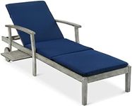 Best Choice Products 79x26in Acacia Wood Chaise Lounge Chair Recliner, Outdoor Furniture for Patio, Poolside w/Slide-Out Side Table, Foam-Padded Cushion, Adjustable Backrest, Wheels - Gray/Navy