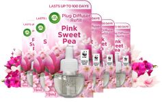 Air Wick Plug in Diffuser Refill, Pink Sweet Pea, Pack 6 x 19ml, Long Lasting Fragrance, Lasts up to 600 days, Plug in Air freshener