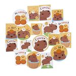 Navy Peony Happy Capybara Sticker Set (18-Pack) - Waterproof, Durable, Animal Themed | Square, Vertical Stickers for Planners | Big, Round Decals for Laptops, Water Bottles