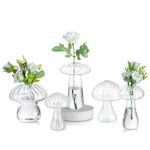 Glasseam Mushroom Vase for Flowers, Small Glass Vase Set of 5, Flower Vases for Living Room, Cute Bud Vase Plant Propagation Station for Office Tables, Terrarium jar Clear Vase for Home Decor